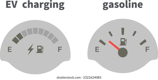 Illustration of electric car and gasoline car fuel gauge