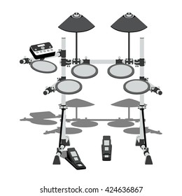 Illustration of electric drum kit with a controller and pedals