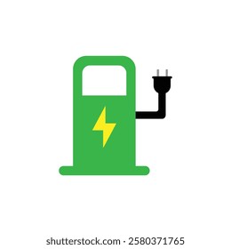 Illustration of an electric fuel station icon, renewable energy, green