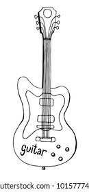  Illustration of an electric guitar. Music design. Hand drawn image.