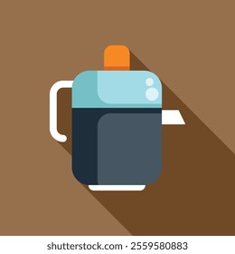 Illustration of an electric kettle boiling water for tea or coffee with long shadow on brown background