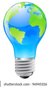 Illustration of an electric light bulb with a world globe. Conceptual illustration