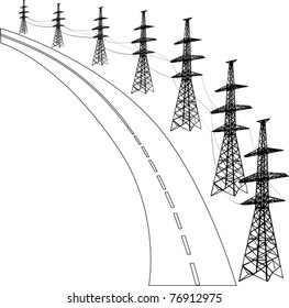 illustration with electric line near road