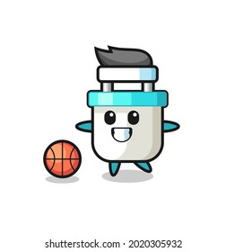 Ilustración de la caricatura de enchufe eléctrico está jugando baloncesto