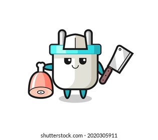 Illustration of electric plug character as a butcher