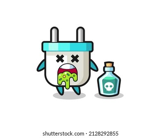 ilustración de un personaje enchufe eléctrico vómito debido a envenenamiento, diseño de estilo lindo para camiseta, pegatina, elemento logotipo
