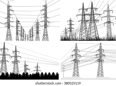 ilustración con captación de pilones eléctricos aislados en fondo blanco