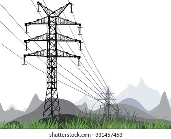 illustration with electric power pylons in mountains