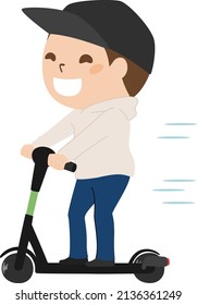 Illustration of an electric scooter. A man running on an electric scooter.