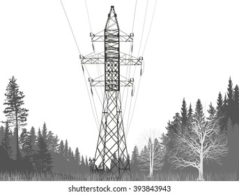 illustration with electric tower isolated on white background