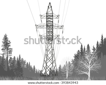 illustration with electric tower isolated on white background