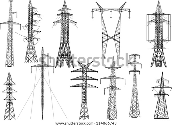 Illustration Electric Towers Collection Isolated On Stock Vector ...