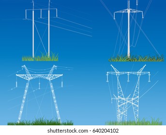 illustration with electric towers collection on blue background