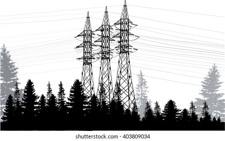 illustration with electric towers isolated on white background