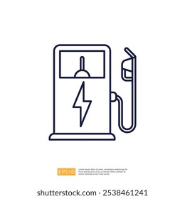 An illustration of an electric vehicle charging station, featuring a charging nozzle and a lightning bolt symbol, representing energy and sustainability.