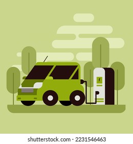 Illustration of an electric vehicle getting charged