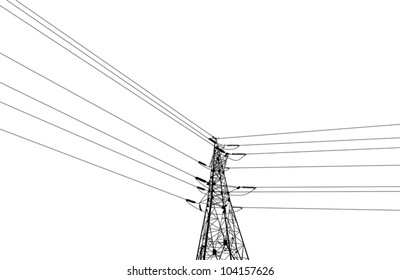 illustration with electrical pylon isolated on white background