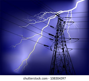 illustration with electrical pylon under lightning