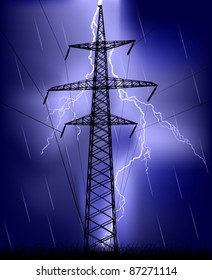 ilustración con pilón eléctrico bajo relámpago