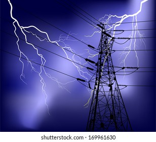 Illustration mit elektrischem Pylon unter Blitzen