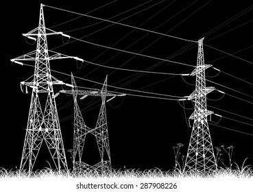 ilustración con pilones eléctricos en césped aislados en fondo negro