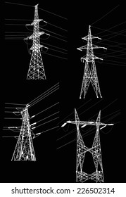 ilustración con pilones eléctricos aislados sobre fondo negro