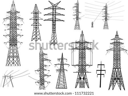 illustration with electrical pylons isolated on white background