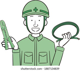 Illustration of an electrical worker with tools and wires