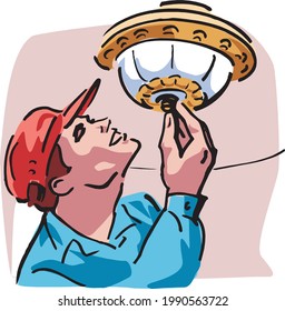 illustration of a electrician fitting light