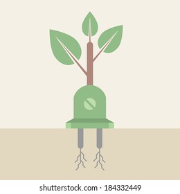 Illustration of electricity plug and leaves, Idea concept