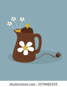 Illustration with Electro Kettle at Daisy Pattern