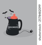  Illustration with Electro Kettle at Halloween Pattern,Black
