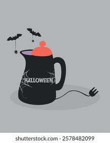  Illustration with Electro Kettle at Halloween Pattern,Black