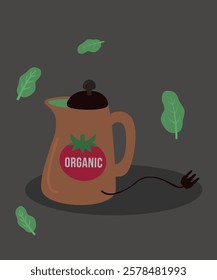 Illustration with Electro Kettle at Organic Tomato Pattern