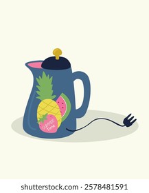 Illustration with Electro Kettle at Summer Fruits Pattern