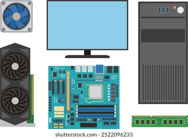 Ilustração dos componentes eletrônicos que compõem um computador