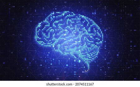 Illustration of electronic digital brain with lighting effect. Abstract technology health care concept