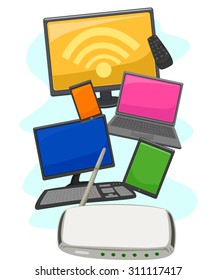 Illustration of Electronic Gadgets and Devices Compatible with the Wifi Router