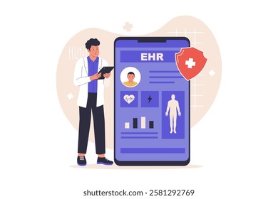Illustration of electronic health record. Illustrations for websites, landing pages, mobile apps, posters and banners. Trendy flat vector illustrations