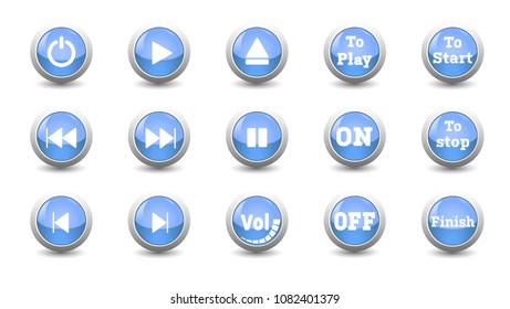 illustration electronic and technology concept,simple blue icon button set,for control panel isolated on white background for finger push to start and other,beautiful 3D dimension button for dashboard