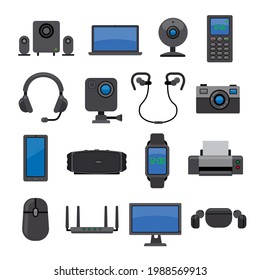 Illustration of the electronics devices and gadgets icons