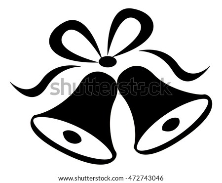 Illustration of a elegant black color wedding bells with ribbons isolated n white background