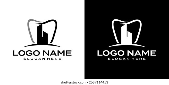 Illustration of an elegant dental building. Vector logo of a dental building for a medical company in the field of dental care.