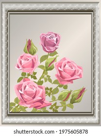 Illustration with elegant frame and roses.Elegant frame with a bouquet of roses in color vector illustration.