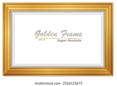 An Illustration elegant gold picture frame with super realistic shape. Approximate frame size 200x135 cm, high resolution 72 dpi. This image is NOT generated by Ai. The vector version is available