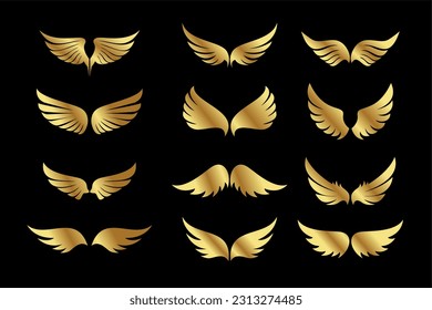 illustration of elegant golden eagle wings. black silhouette abstract symmetrical vector icon vector abstract wings. Simple logo or sign design elements. isolated on a dark white background