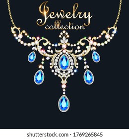 Illustration elegant necklace with precious stones and the inscription jewelry collection
