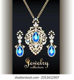 Ilustración elegante   y aretes con piedras preciosas y colección de joyas de inscripción