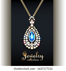 Illustration elegant pendant with precious stones and the inscription jewelry collection