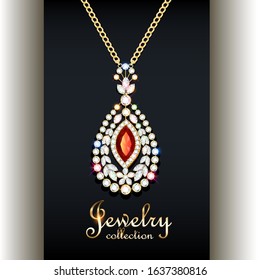 Illustration elegant pendant with precious stones and the inscription jewelry collection